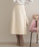 "【通勤/金ボタン】フェイクウール ポンチスカート"