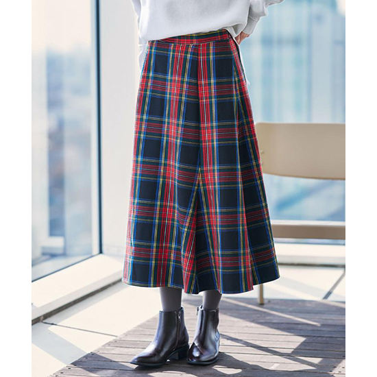 【洗える】チェック柄起毛フレアスカート
