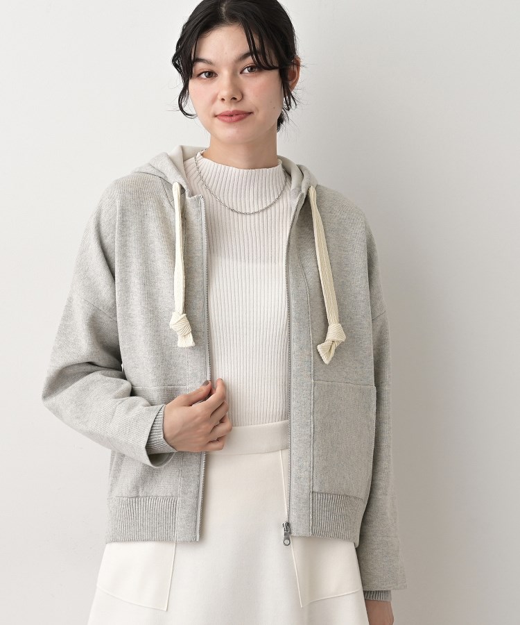 【洗える】コットンカシミヤブレンドフードジップカーディガン