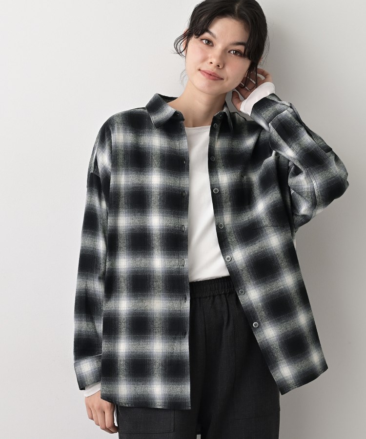 【洗える】起毛オンブレーチェック柄シャツ