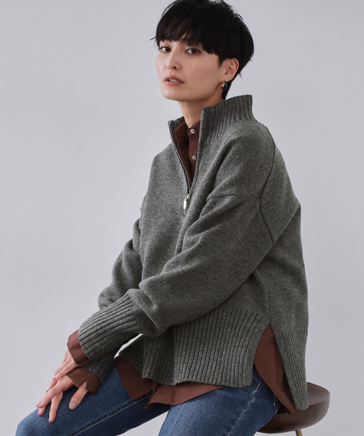 ハーフジップミドルゲージニット【洗濯機OK】