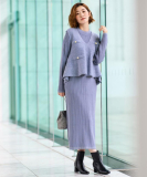 【2点SET/体型カバー】一枚で決まる、ペプラムベスト×ニットワンピース