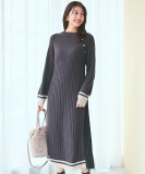 【選べる着丈】配色サイドプリーツニットワンピース