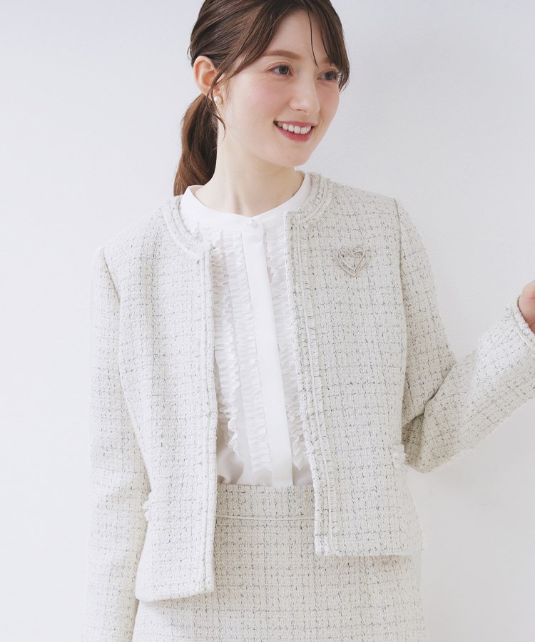 ≪通勤・セレモニー/セットアップ対応≫ノーカラーツイードジャケット【洗濯機OK】