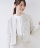 ≪通勤・セレモニー/セットアップ対応≫ノーカラーツイードジャケット【洗濯機OK】