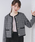 ファンシーツイードノーカラージャケット【洗える】