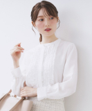 バンドカラーフリルブラウス【洗濯機OK/イージーアイロン】