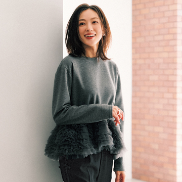 [BLANC]チュールフリルトップス