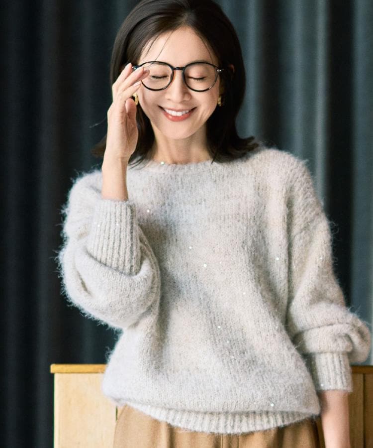 【洗濯機可/S-LL】上品にキラリと華やぐ スパンコールニット