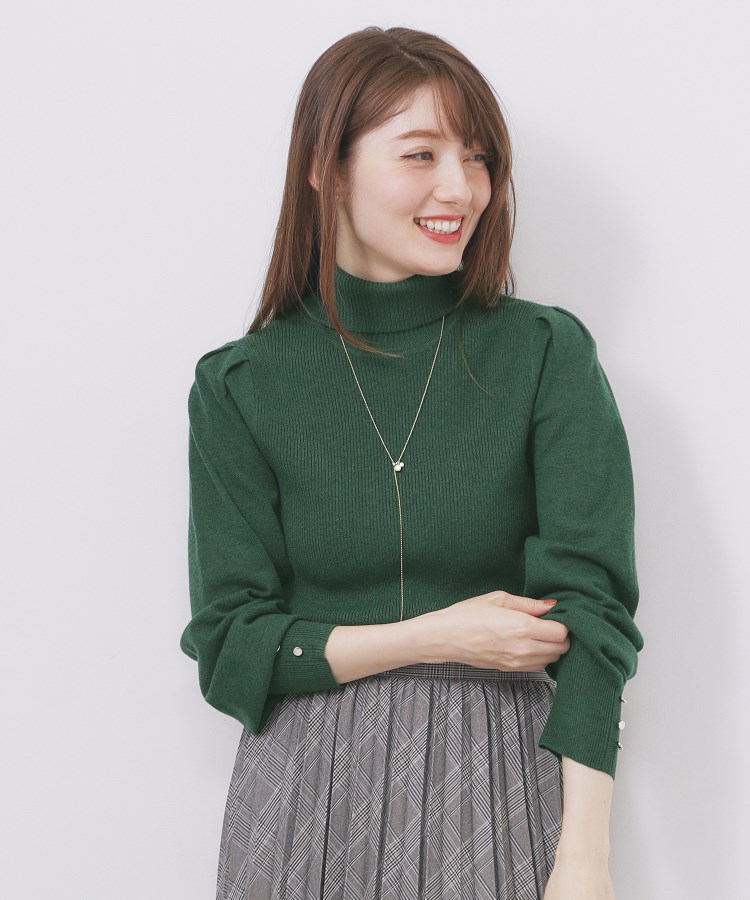 タートルネックタックパフスリーブニット【洗濯機OK】