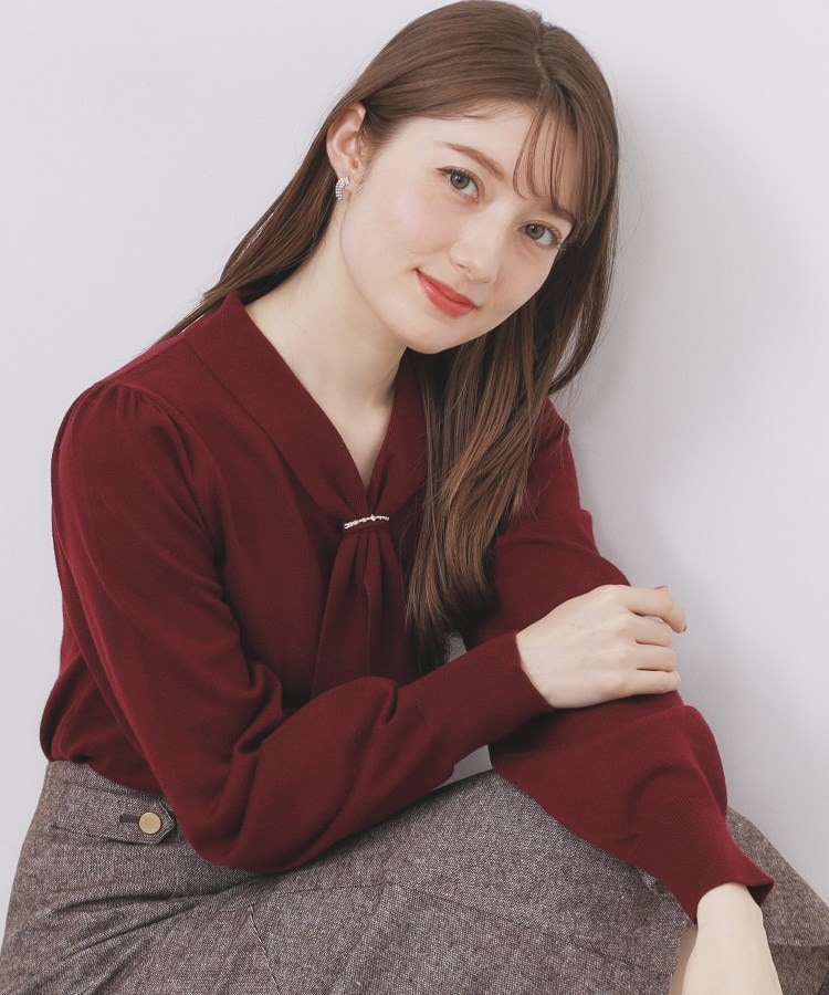 ゴールドパーツ付きボウタイニット【洗濯機OK】《10col/XS～LL》