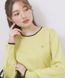 ゴールドパーツ付きバイカラークルーネックニット【洗濯機OK】