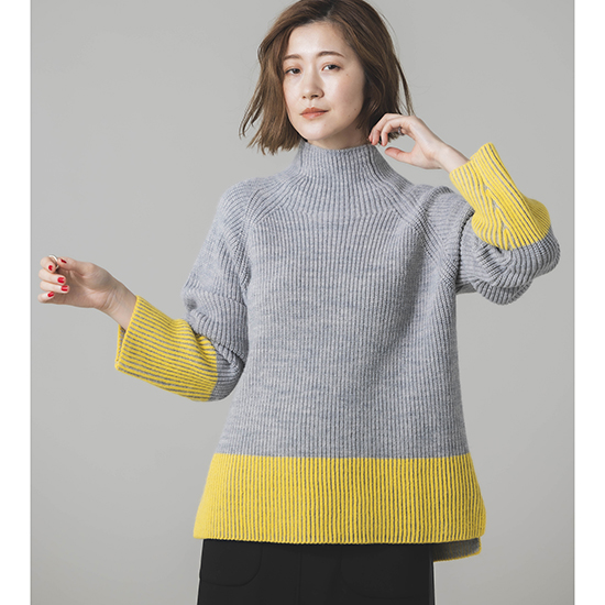 [Anside]バイカラーモックネックニット