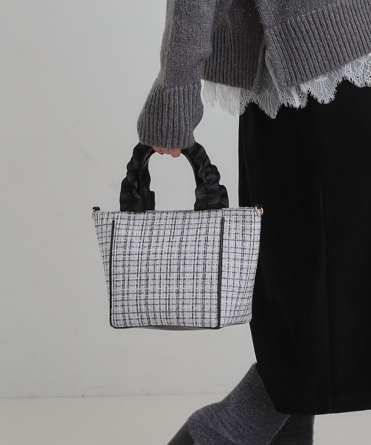 フリルハンドルツイードトートバッグ