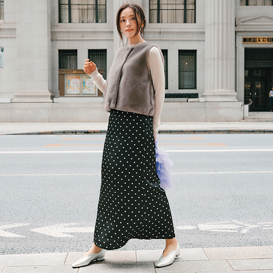 [Re:EDIT]ドット柄サテンスカート