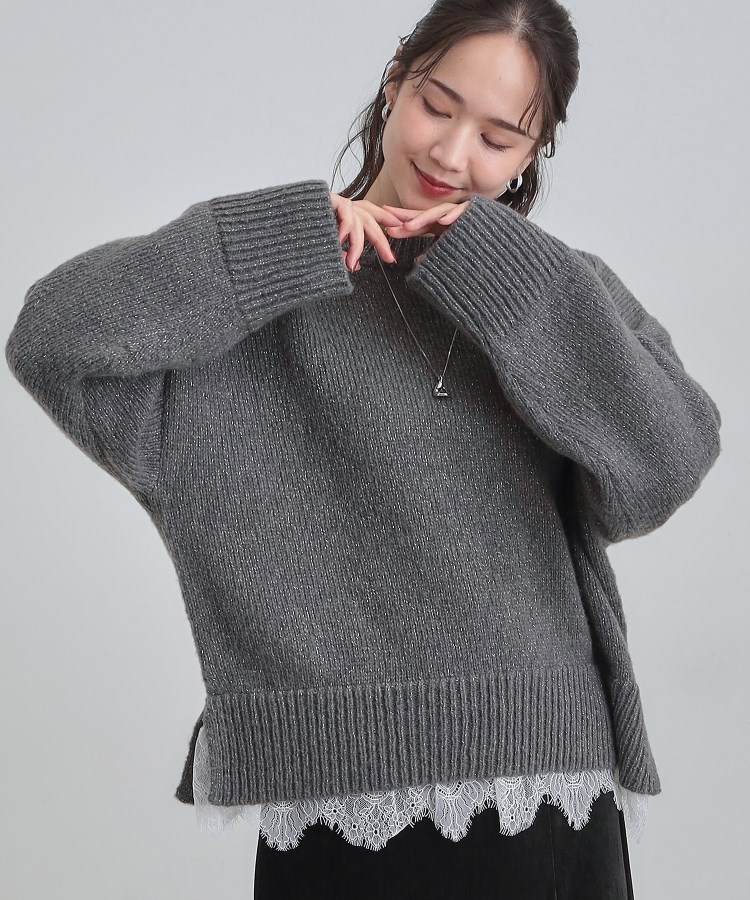 【S-LL】インせず着られる 裾レースラメニット