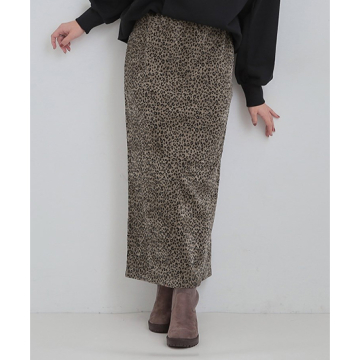"【あったか】両面起毛 ベロアレオパード柄スカート"