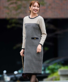 【手洗い可】配色デザインニットワンピース