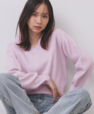 片畦Vネックボクシーパフニット【洗濯機OK】