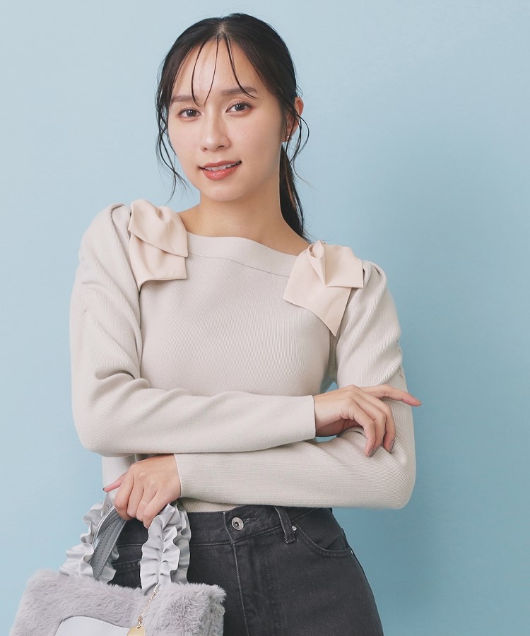 ショルダービッグリボンスクエアニット【洗濯機OK】