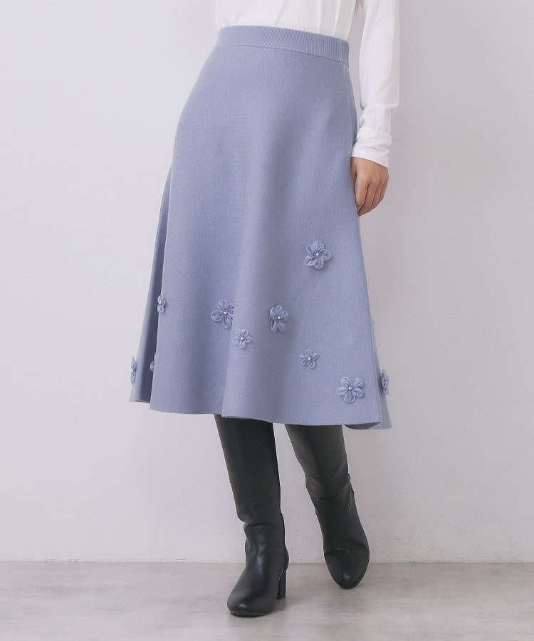 【W店限】オーガンフラワーニットフレアスカート【ハンドウォッシュOK】