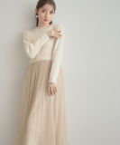 リブニットチュールドッキングワンピース