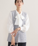 【2点セット／洗える／セレモニー】ツイードジレ＆ボウタイブラウス