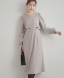 【通勤・起毛ポンチ】配色Aラインワンピース