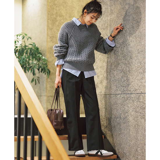 [UNIVERSAL OVERALL]裏起毛ピンタックパンツ