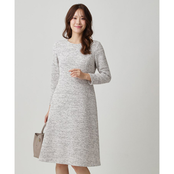 【手洗い可／日本製／伸縮性】ツイード見えワンピース