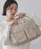 フロントWポケット3層デザインミドルトートバッグ【2WAY／マルチポケット】