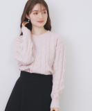 ラメ混ファンシーケーブルVネックニット【洗濯機OK】