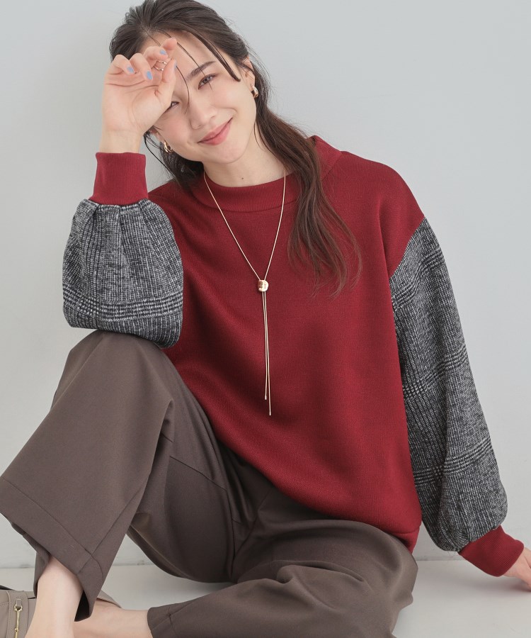 【あったか】裏起毛袖チェックトップス