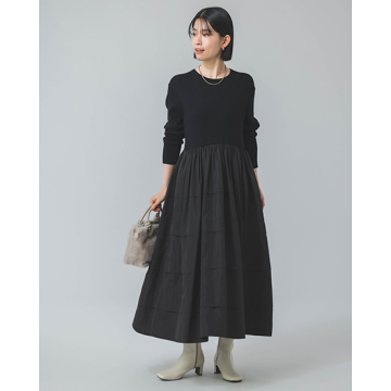 "[Dignite collier]【洗える】 リブニットドッキングワンピース"