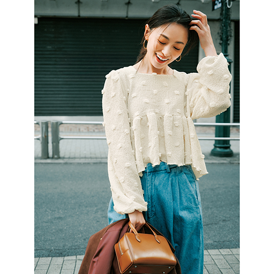 [BLANC]ジャカードドットブラウス