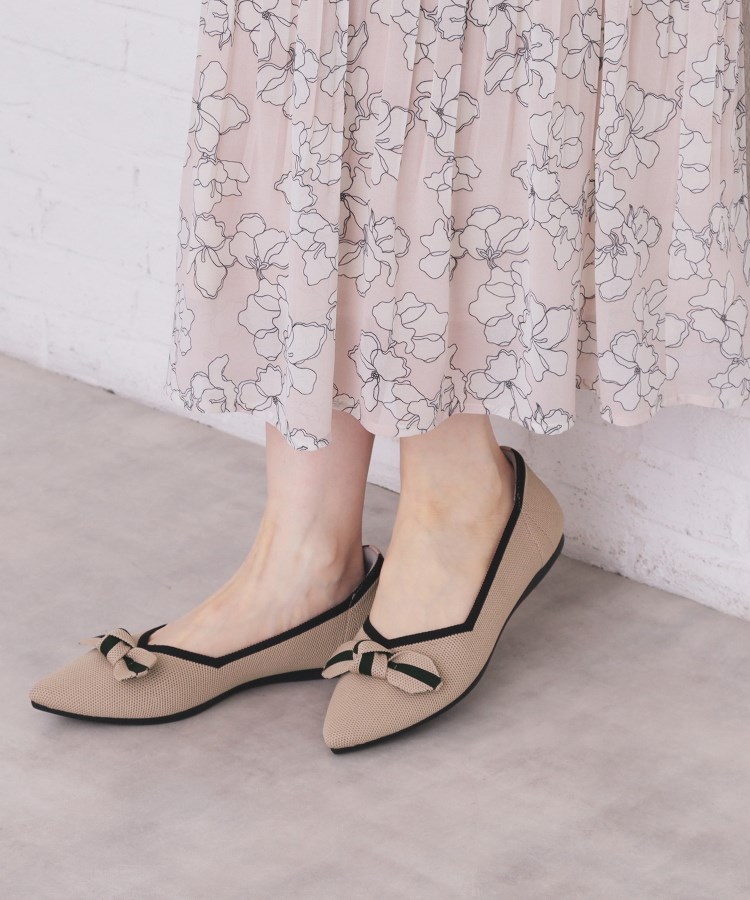 リボンデザインニットパンプス