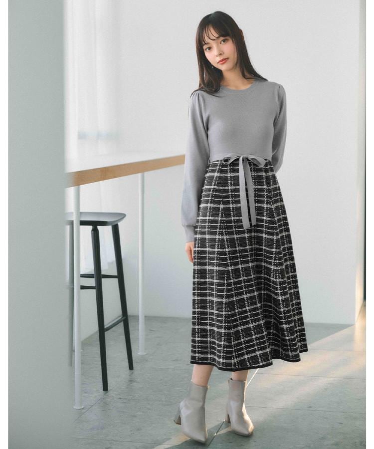 チェックラメジャカードニットワンピース