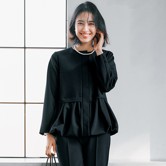 [Emma Taylor]ダブルクロスバルーンヘムノーカラージャケット