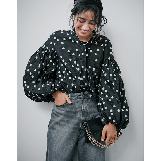 [L'AUBE BLANC]シアーポルカドットブラウス