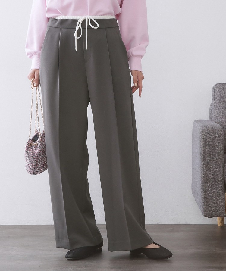 サテンレイヤード風ワイドパンツ【洗濯機OK】