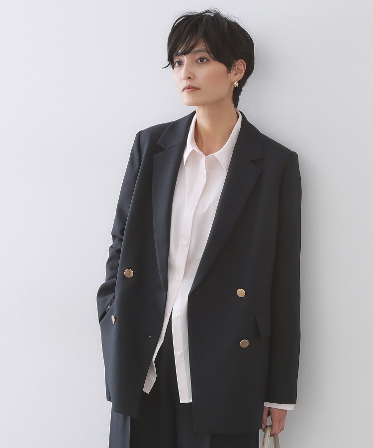 金ボタンダブルブレストテーラードジャケット／セットアップ対応【洗える】