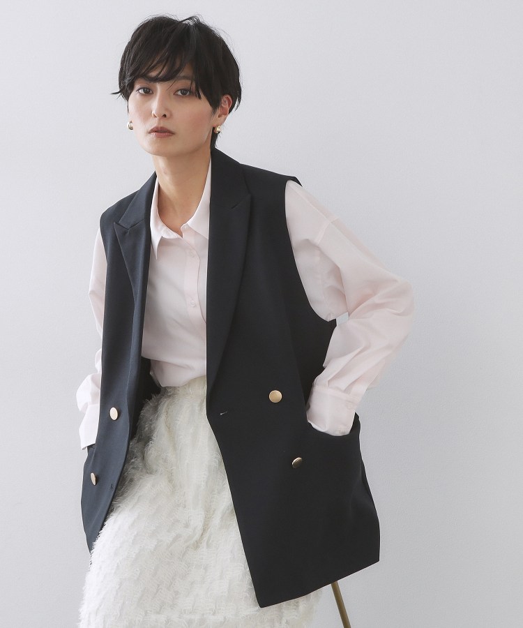 金ボタンダブルブレストテーラードジレ／セットアップ対応【洗える】