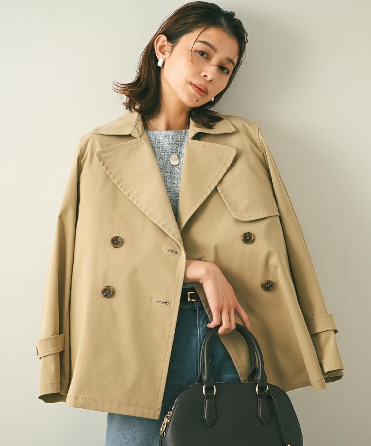 はっ水/洗える/セレモニーにも】タスランショートトレンチコート