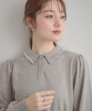 【洗える・着映え】パール調衿ニット