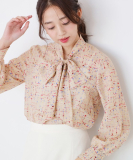 【手洗い可／一枚着／ジャケットイン】プリントボウブラウス