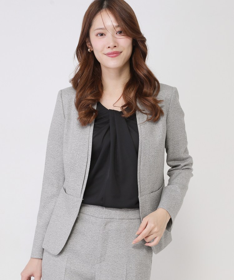 【手洗い可／日本製／スーツ可】美シルエットのカラーレスジャケット