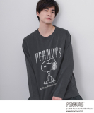 PEANUTS ／ ピーナッツ スヌーピー ヴィンテージ風プリント長袖Tシャツ