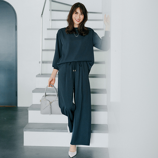 [Emma Taylor]タックワイドドレープイージーパンツ