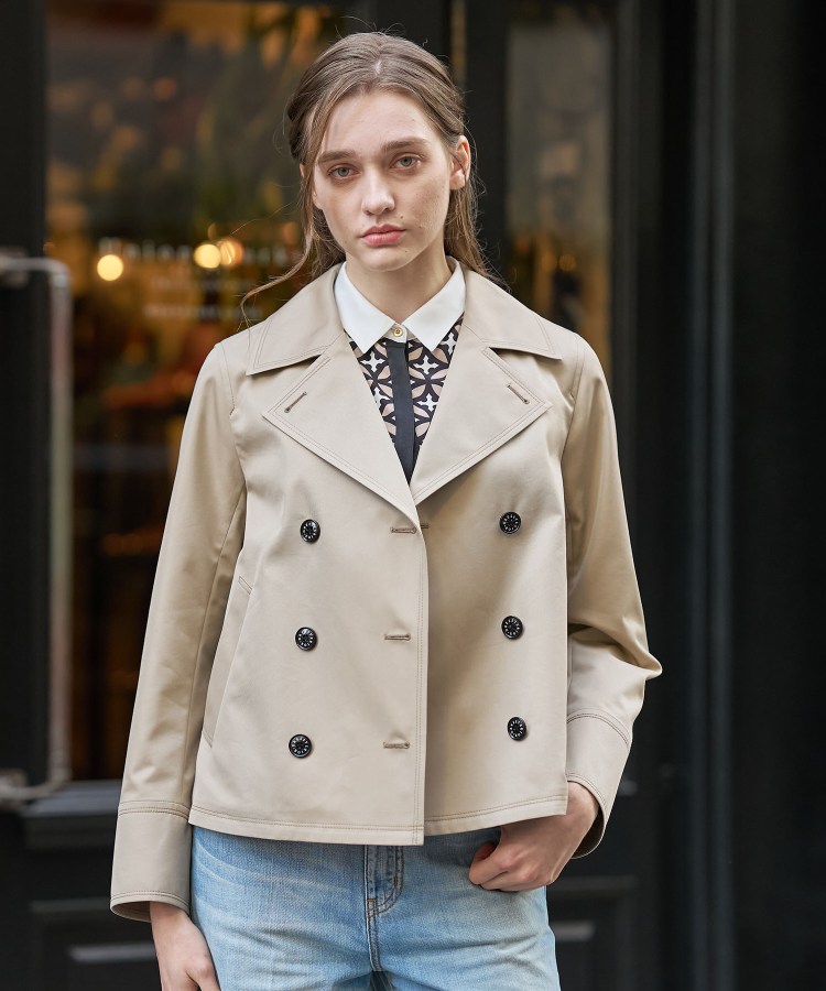 【撥水素材】Aラインショートトレンチコート