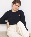 リボンエンブロ細ケーブルニット